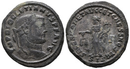Diocletian (284-305). Æ Follis (29mm, 10.20g). Siscia, c. AD 301. Laureate head r. R/ Moneta standing l., holding scales and cornucopia; star-Γ//SIS. ...
