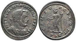 Maximianus (Second reign, 307-308.). Æ Follis (26mm, 8.23g, 12h). Lugdunum, 308. Laureate and cuirassed bust r. R/ Genius standing l., holding patera ...
