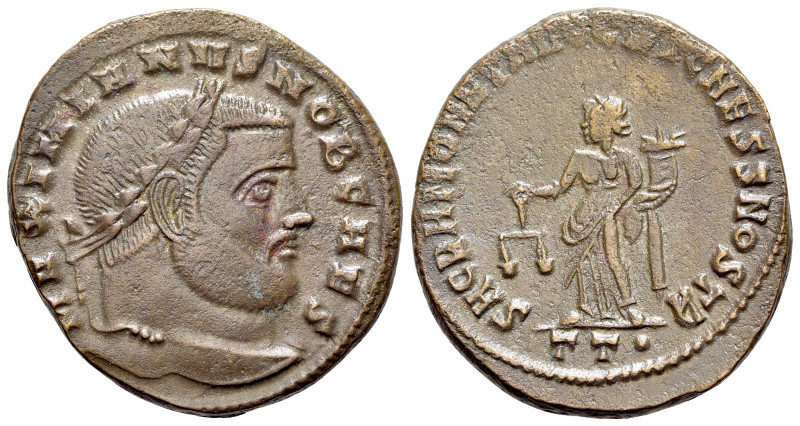 Galerius (Caesar, 293-305). Æ Follis (26mm, 9.76g, 1h). Ticinum, 300-303. Laurea...