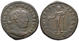 Galerius (Caesar, 293-305). Æ Follis (27mm, 3.90g). Thessalonica, 298-9. Laureate head r. R/ Genius standing l., holding patera and cornucopia; TSB. R...