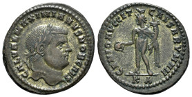Galerius (Caesar, 293-305). Æ Follis (29mm, 10.05g, 6h). Cyzicus, 295-6. Laureate head r. R/ Genius standing l., holding patera and cornucopia; KA. RI...