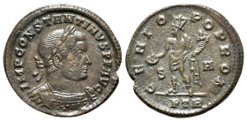 Constantine I (307/310-337). Æ Follis (26mm, 5.07g, 12h). Treveri, 307-8. Laureate and cuirassed bust r. R/ Genius standing facing, head l., holding p...