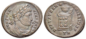 Constantine I (307/310-337). Æ Follis (19mm, 3.41g, 6h), Treveri, AD 321. Laureate bust r., wearing imperial mantle, holding eagle-tipped sceptre. R/ ...