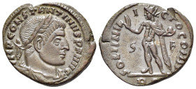 Constantine I (307/310-337). Æ Follis (19mm, 3.41g, 11h). Rome, AD 315. Laureate, draped and cuirassed bust r. R/ Sol standing l. holding globe and ra...