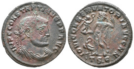 Constantine I (307/310-337). Æ Follis (21mm, 3.24g). Thessalonica, 312-3. Laureate, draped and cuirassed bust r. R/ Jupiter standing l., holding victo...