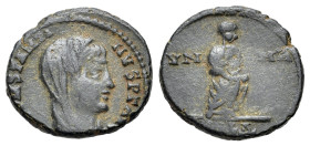 Divus Constantine I (died AD 337). Æ (15mm, 1.97g, 11h). Alexandria(?). Veiled head r. R/ Constantine, veiled, standing r.; […]Δ. Cf. RIC VIII 32. Nea...