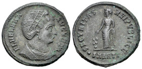 Helena (Augusta, 324-328/30). Æ Follis (20mm, 3.57g, 5h). Antioch, 328-9. Diademed and draped bust r. R/ Securitas standing l., holding olive branch; ...