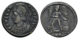 Commemorative series, c. 330-354. Æ (17mm, 2.56g, 12h). Heraclea, c. 330-3. Helmeted and mantled bust of Constantinople l., holding sceptre. R/ Victor...