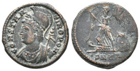Commemorative series, c. 330-354. Æ (17mm, 3.39g). Heraclea, c. 330-3. Helmeted and mantled bust of Constantinople l., holding sceptre. R/ Victory sta...