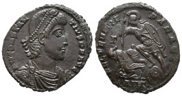 Constantius II (337-361). Æ Centenionalis (21mm, 5.50g). Antioch, 350-5. Diademed, draped and cuirassed bust r. R/ Soldier standing l., spearing falle...