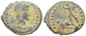 Constantius II, 337-361. Æ Centenionalis (23 mm 3,62 g). Obv. D N CONSTANTIVS P F AVG Pearl-diademed, draped and cuirassed bust of Constantius II righ...
