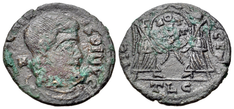 Magnentius (350-353). Æ (19mm, 2.79g, 6h). Imitation of Lugdunum. Bare-headed an...