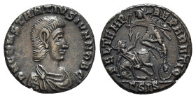 Constantius Gallus (Caesar, 351-354). Æ (17mm, 2.80g, 12h). Siscia, 351-5. Bare-headed, draped and cuirassed bust r. R/ Soldier spearing falling enemy...