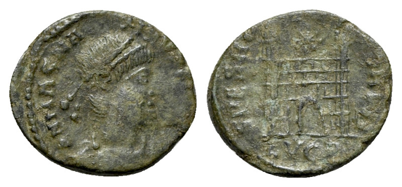 Magnus Maximus (383-388). Æ (13.5mm, 1.22g, 6h). Lugdunum. Diademed, draped and ...