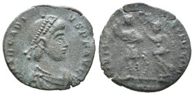Arcadius (383-408). Æ (15mm, 1.97g). Rosette-diademed, draped and cuirassed bust r. R/ Emperor holding spear and shield, crowned by Victory. Near VF
