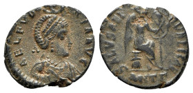 Aelia Eudoxia (Augusta, 400-404). Æ (17mm, 2.12g, 6h). Antioch, 401-3. Pearl-diademed and draped bust r., being crowned by manus Dei. R/ Victory seate...