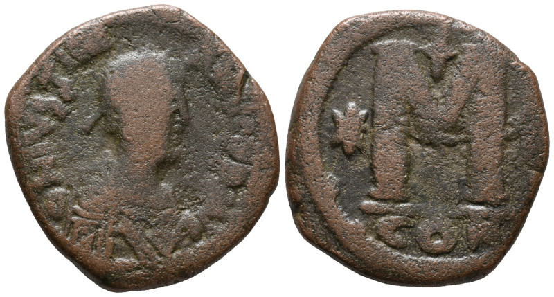 Justinian I (527-565). Æ 40 Nummi (30mm, 14.94g). Constantinople. Diademed, drap...