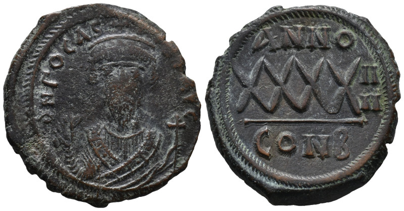 Phocas (602-610). Æ 40 Nummi (28mm, 11.34g). Constantinople, year 4. Crowned bus...