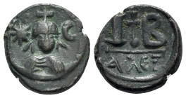 Heraclius (610-641). Æ 12 Nummi (18mm, 5.02g, 6h). Alexandria, 618-628. Crowned, draped and cuirassed bust facing; eight-rayed star to l., crescent to...