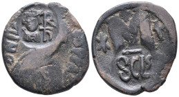 Heraclius (610-641). Æ 40 Nummi (28mm, 15.98g). Syracuse, 615/6-627/8. Crowned and draped facing bust; monogram to r. R/ SCLS below bar. MIB Km 4; DOC...