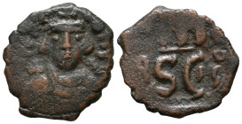 Constans II (641-668). Æ 40 Nummi (21mm, 4.25g). Syracuse, 641-644. Crowned and draped facing bust, holding globus cruciger. R/ Large m; A/N/A N/Є/O/ς...