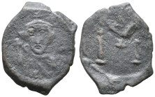 Constans II (641-668). Æ 40 Nummi (22mm, 5.31g). Syracuse. Crowned facing bust, holding globus cruciger. R/ Large M; monogram above, SCL below. Sear 1...