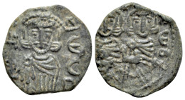 Constantine V with Leo IV (741-775). Æ 40 Nummi (17mm, 2.29g, 6h). Syracuse, 751-775. Crowned facing busts of Constantine and Leo IV, each wearing chl...