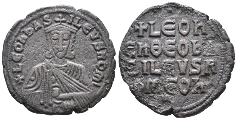 Leo VI (886-912). Æ 40 Nummi (24mm, 6.12g). Constantinople. Crowned facing bust,...