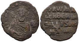 Constantine VII and Romanus I (913-959). Æ 40 Nummi (26.5mm, 7.40g). Constantinople, 931-944. Crowned facing half-length figure of Romanus, holding la...
