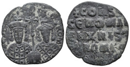 Constantine VII and Romanus I (913-959). Æ 40 Nummi (25mm, 5.27g). Constantinople. Crowned facing half-length figures of Constantine and Romanus, hold...