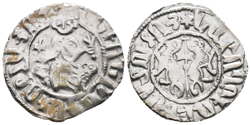 Cilician Armenia, Levon I (1198-1219). AR Tram (21mm, 2.90g). Levon seated facin...