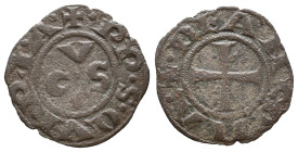 Italy, Ancona, Republic, 13th century. AR Denaro (15.5mm, 0.60g). CVS. R/ Cross. Biaggi 33. VF
