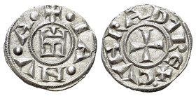Italy, Genoa, Republic (1139-1339). AR Denaro (15mm, 0.79g,6 h). IANVA, Castle. R/ CVNRADVS REX, patent cross. CNI 1/69; MIR 16.