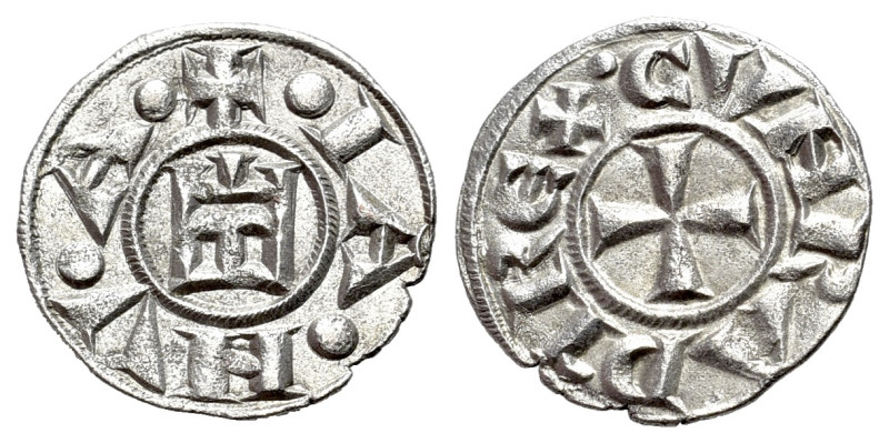 Italy, Genoa, Republic (1139-1339). AR Denaro (15mm, 0.90g, 1h). IANVA, Castle. ...