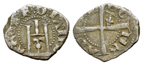 Italy, Genoa. Carlo VI of France (1396). Billon Minuto (13mm, 0.73g, 12h). Genoese gateway. R/ Long cross with fleur-de-lis. Cf Lunardi 57.