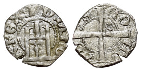 Italy, Genoa. Carlo VI of France (1396). Billon Minuto (12mm, 0.60g, 12h). Genoese gateway, star below(?). R/ Long cross with fleur-de-lis. Cf Lunardi...