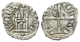 Italy, Genoa. Carlo VI of France (1396). Billon Minuto (13mm, 0.48g, 12h). Genoese gateway, star below. R/ Long cross with fleur-de-lis. Cf Lunardi 57...