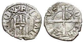 Italy, Genoa. Carlo VI of France (1396). Billon Minuto (13mm, 0.77g, 1h). Genoese gateway. R/ Long cross with fleur-de-lis. Cf Lunardi 57.