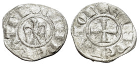 Italy, Sicily, Messina. Enrico VI (1191-1197). Denaro (15mm, 0.76g, 1h). + E INPERATOR, cross, two pellets, R/ C.IMPERATRIX, eagle with open wings, he...