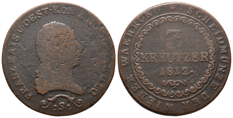 Austrian Empire, Franz I (1804-1835), 3 Kreuzer 1812-S (33mm, 12.94g). Fine