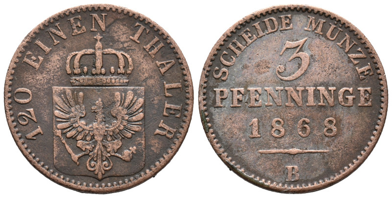 Germany, Wilhelm I (1861-1888), 3 Pfenninge 1868-B (24mm, 4.32g). VF