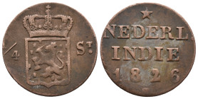 Netherlands East Indies, 1/4 Stuiver 1826 (21mm, 3.10g). VF