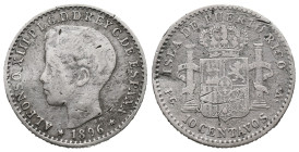Puerto Rico, Alfonso XIII (1886-1898), 10 Centavos 1896 (18mm, 2.44g). Good Fine