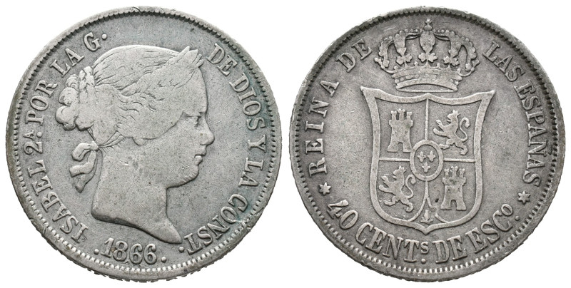 Spain, Isabella II (1833-1868), 40 Centimos de Escudo 1866 (23.5mm, 5.00g). Near...