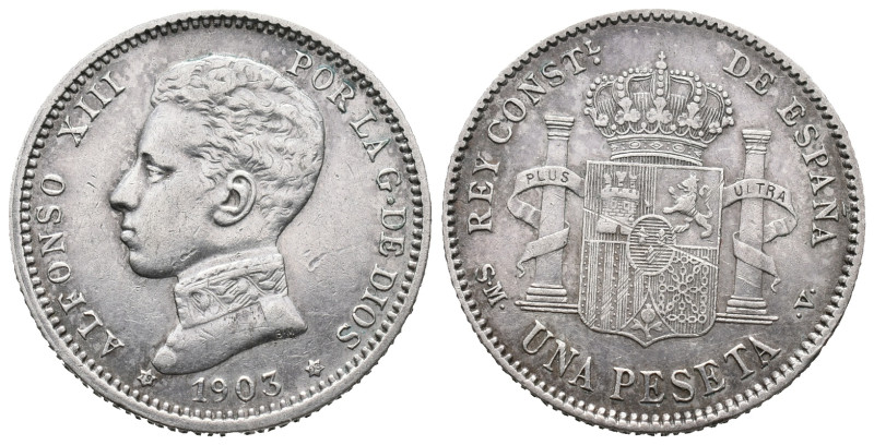 Spain, Alfonso XIII (1886-1931), 1 Peseta 1903 (23mm, 5.05g). VF