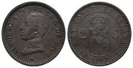 Spain, Alfonso XIII (1886-1931), 2 Centimos 1912 (20mm, 2.10g). VF