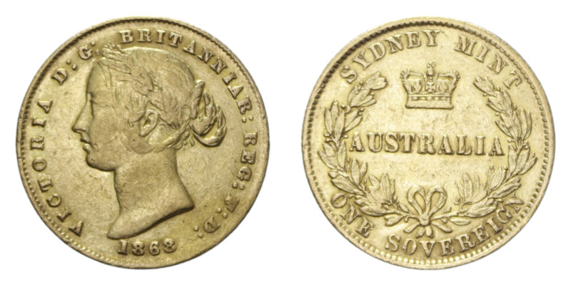 AUSTRALIA VICTORIA 1 STERLINA 1868 SYDNEY R AU. 8 GR. BB-SPL