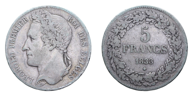 BELGIO LEOPOLD PREMIER 5 FRANCS 1833 AG. 24,63 qBB