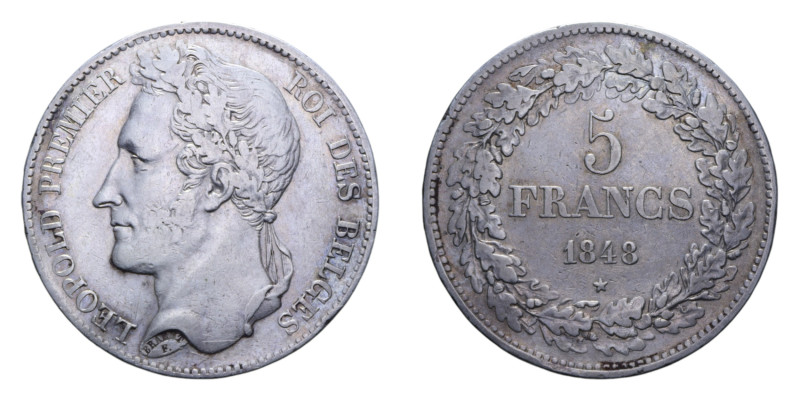 BELGIO LEOPOLD PREMIER 5 FRANCS 1848 AG. 24,78 BB