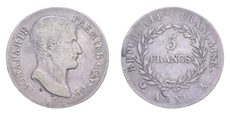 FRANCIA NAPOLEONE PREMIER 5 FRANCS AN. XI A AG. 24,70 GR. BB